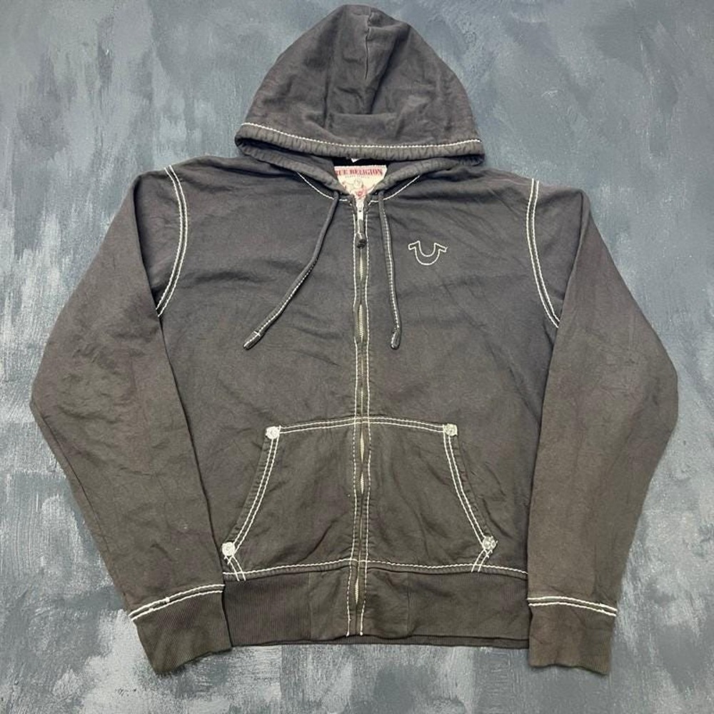 True Religion Big Stitch Zip Up Hoodie Mens XXL Gray